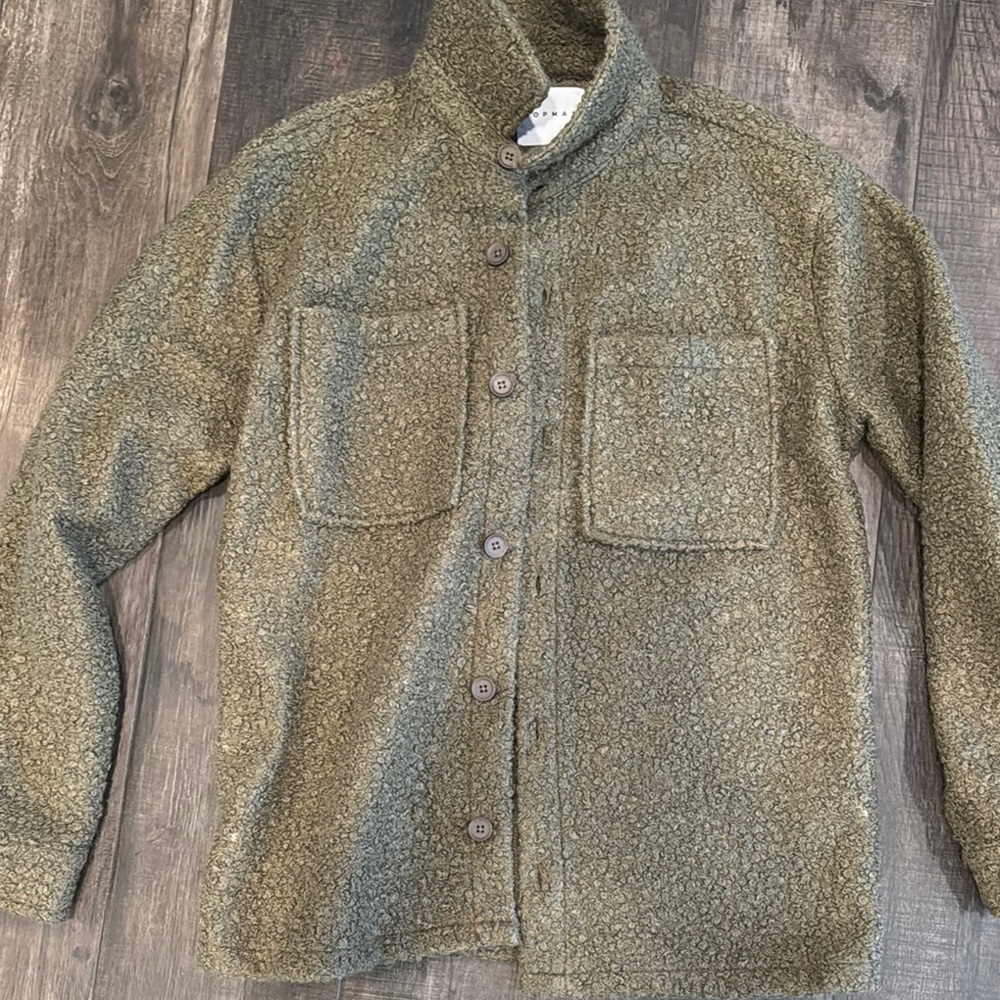Olive Green Button-Up Fleece Jacket